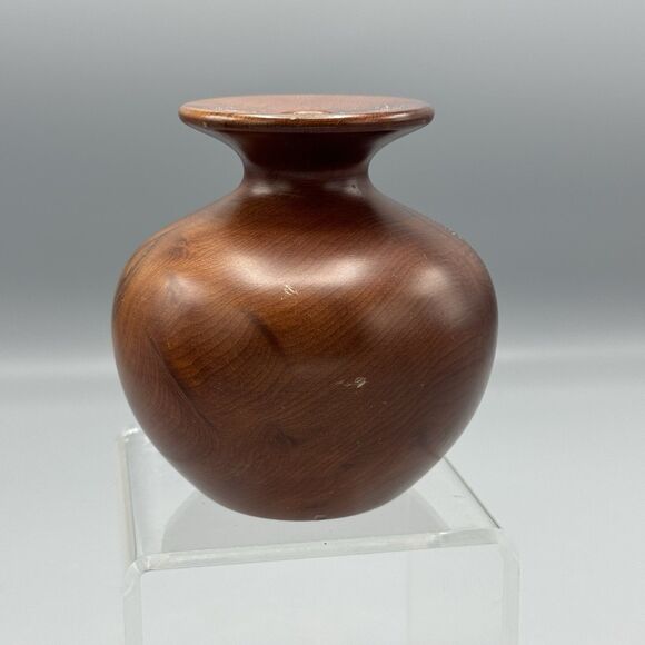 Vtg Wood Turned Bud Vase Boho Myrtlewood Muir Wood Redwood Signed Dave Kindley - Picture 7 of 7